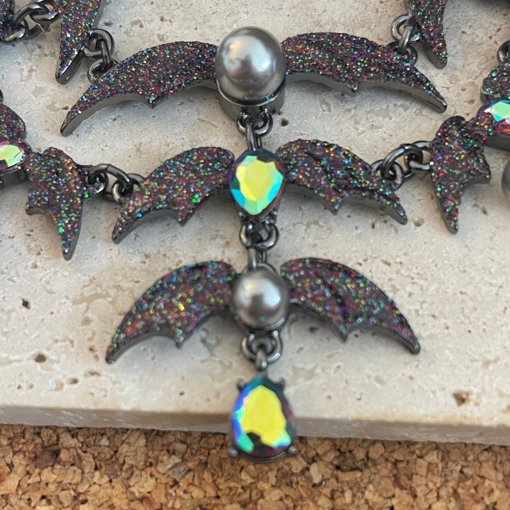 Betsey Johnson Glitter Bat Necklace with Iridescent Accents - Picture 4 of 7